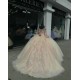 Long Sleeve Champagne Quinceanera Dresses V Neck 15 Dress