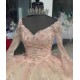 Long Sleeve Champagne Quinceanera Dresses V Neck 15 Dress