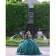 Long Sleeve Emerald Green Quinceanera Dress Metallic Sequin 15 Dresses