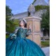 Long Sleeve Emerald Green Quinceanera Dress Metallic Sequin 15 Dresses