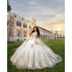 Long Sleeve Gold Quince Dress Sweetheart Neck Vestidos De 15 Anos