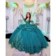 Long Sleeve Green Quinceanera Dress Lace Appliques Sweetheart Neck 15 Dresses