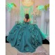 Long Sleeve Green Quinceanera Dress Lace Appliques Sweetheart Neck 15 Dresses