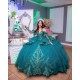 Long Sleeve Green Quinceanera Dress Lace Appliques Sweetheart Neck 15 Dresses