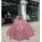 Long Sleeve Hot Pink Quinceanera Dresses Sweetheart Neck Sequin 15 Dress