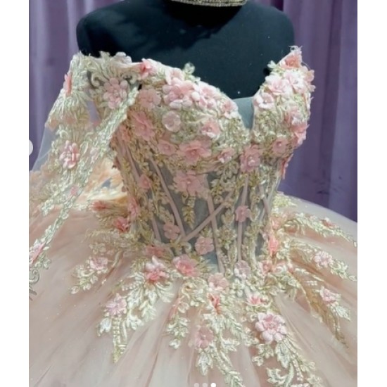 Long Sleeve Light Pink 15 Dresses V Neck Ball Gown Quince Dress