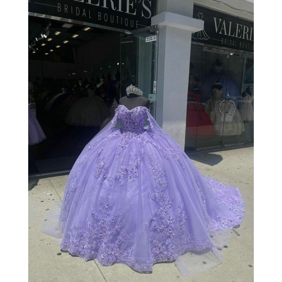 Long Sleeve Lilac Quinceanera Dress Sweetheart Lace Appliques 15 Dresses