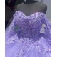 Long Sleeve Lilac Quinceanera Dress Sweetheart Lace Appliques 15 Dresses