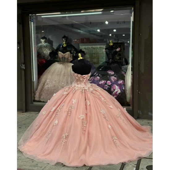 Long Sleeve Pink 15 Dresses Leaf Ball Gown Sweetheart Neck Dress With Bow