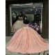 Long Sleeve Pink 15 Dresses Leaf Ball Gown Sweetheart Neck Dress With Bow