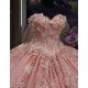 Long Sleeve Pink 15 Dresses Leaf Ball Gown Sweetheart Neck Dress With Bow