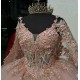 Long Sleeve Pink Quince Dresses V Neck 15 Dress Lace Appliques Ball Gown