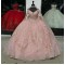 Long Sleeve Pink Quince Dresses V Neck 15 Dress Lace Appliques Ball Gown