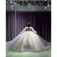 Long Sleeve Purple On Nude Dress Off Shoulder Ball Gown Crystal 15 Dresses