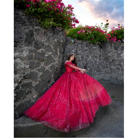 Long Sleeve Red Quince Dress V Neck 15 Dresses