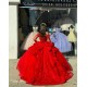 Long Sleeve Red Quince Dresses Square Collar 15 Dress With Bow