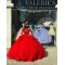 Long Sleeve Red Quince Dresses Square Collar 15 Dress With Bow