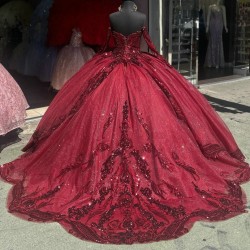 Long Sleeve Red Quinceanera Dress Sweetheart Neck 15 Dresses