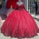 Long Sleeve Red Quinceanera Dress Sweetheart Neck 15 Dresses