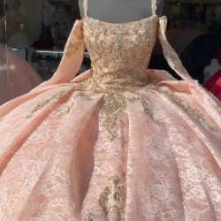 Long Sleeve Rose Gold Quinceanera Dress Scoop Neck 15 Dresses