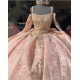 Long Sleeve Rose Gold Quinceanera Dress Scoop Neck 15 Dresses