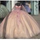 Long Sleeve Rose Gold Quinceanera Dresses Ball Gown Sweetheart 15 Dress