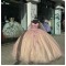 Long Sleeve Rose Gold Quinceanera Dresses Ball Gown Sweetheart 15 Dress