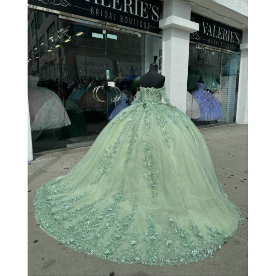 Long Sleeve Sage Green Quinceanera Dresses Strapless Sweetheart 15 Dress