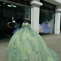 Long Sleeve Sage Green Quinceanera Dresses Strapless Sweetheart 15 Dress