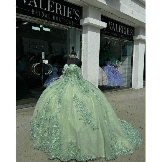 Long Sleeve Sage Green Quinceanera Dresses Strapless Sweetheart 15 Dress