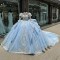 Long Sleeve Sky Blue Quince Dress Sweet 16 Sweep Women Tulle 2024 Ball Gown