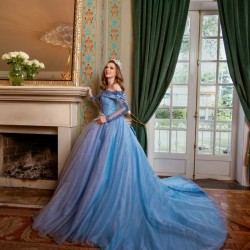 Long Sleeve Sky Blue Quince Dresses Sweetheart Neck 15 Dress