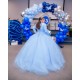 Long Sleeve Sky Blue Quinceanera Dress Lace Appliques High Neck 15 Dresses