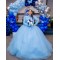 Long Sleeve Sky Blue Quinceanera Dress Lace Appliques High Neck 15 Dresses