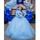 Long Sleeve Sky Blue Quinceanera Dress Lace Appliques High Neck 15 Dresses