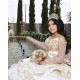 Long Sleeve Tiered Champagne Quince Dresses Pearl Sequin V Neck 15 Dress