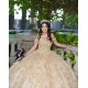 Metallic Sequin Off Shoulder Champagne Quince Dresses Sweetheart Neck 15 Dress