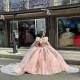 Metallic Sequin Rose Gold Quinceanera Dresses Off Shoulder 15 Dress