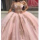 Metallic Sequin Rose Gold Quinceanera Dresses Off Shoulder 15 Dress