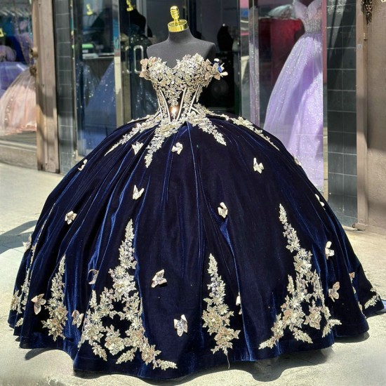 Navy Blue Quinceanera Dresses Off Shoulder 15 Dress