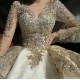 O Neck Gold and White Quinceanera Dress With Long Sleeves