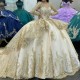 O Neck Gold and White Quinceanera Dress With Long Sleeves