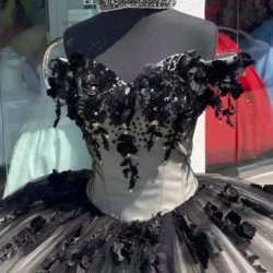 Of The Shoulder Black Quinceanera Dress Sweetheart Neck Ball Gown