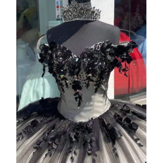 Of The Shoulder Black Quinceanera Dress Sweetheart Neck Ball Gown