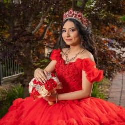 Off Shoulder 15 Anos Red Quince Dress Sequin Girl Birthday Gowns Sweet 15 Gowns