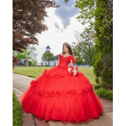 Off Shoulder 15 Anos Red Quince Dress Sequin Girl Birthday Gowns Sweet 15 Gowns