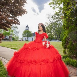 Off Shoulder 15 Anos Red Quince Dress Sequin Girl Birthday Gowns Sweet 15 Gowns