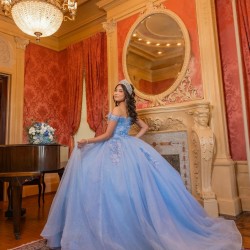 Off Shoulder 15 Anos Sky Blue Quince Dress Sweetheart Neck Sweet 15 Gowns