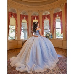 Off Shoulder 15 Anos Sky Blue Quince Dress Sweetheart Neck Sweet 15 Gowns