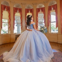 Off Shoulder 15 Anos Sky Blue Quince Dress Sweetheart Neck Sweet 15 Gowns